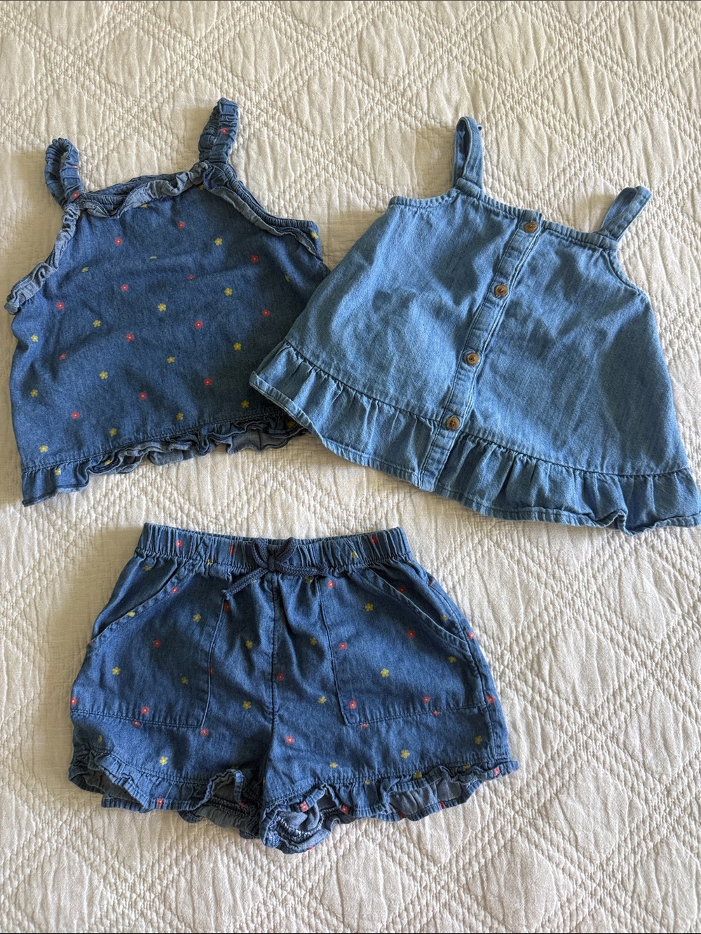 Old Navy Wonder Nation Denim Tops and Short Frill Ruffle Floral Accents 5T Lot